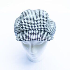 Classic Black and Cream Houndstooth Silk and Cotton Newsboy Cap Hat